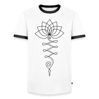 Lotusblüte, Lotus Blume, Yoga Meditation, Festival - Männer Kontrast-T-Shirt - Weiß/Schwarz - Vorne - AI Model Female 172 light (172cm) & AI Model Male 178 dark (178cm)
