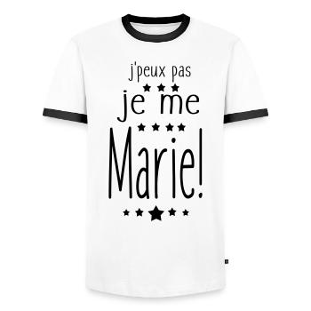 Je Me MARIe,citations,message,mariage - T-shirt contrasté Homme - blanc/noir - Devant - AI Model Female 172 light (172cm) & AI Model Male 178 dark (178cm)