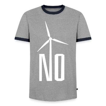 NO! Wind turbine no thanks - danger for birds - Men's Ringer Shirt - grey/navy  - Front - AI Model Female 172 light (172cm) & AI Model Male 178 light (178cm)