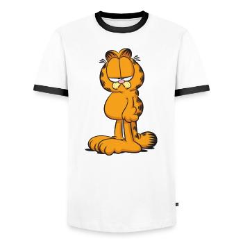 Garfield Nö - Men's Ringer Shirt - white/black - Front - AI Model Female 172 light (172cm) & AI Model Male 178 dark (178cm)