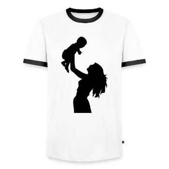 mum, mummy, mom, mommy, la mère, bébé, enfant, - T-shirt contrasté Homme - blanc/noir - Devant - AI Model Female 172 light (172cm) & AI Model Male 178 dark (178cm)