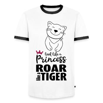 House cat - Men's Ringer Shirt - white/black - Front - AI Model Female 172 light (172cm) & AI Model Male 178 dark (178cm)