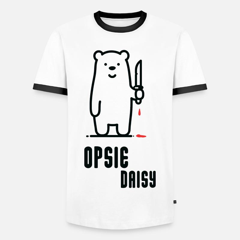 Bär mit Messer – Opsie Daisy - Männer Kontrast-T-Shirt - Weiß/Schwarz