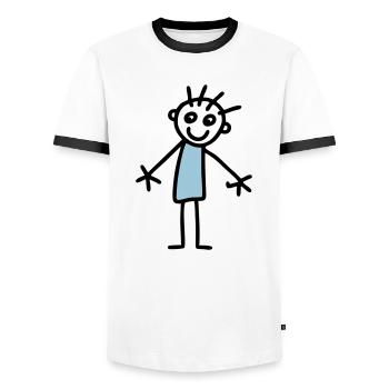 Strichmännchen Kinderzeichnung - V2 - Männer Kontrast-T-Shirt - Weiß/Schwarz - Vorne - AI Model Female 172 light (172cm) & AI Model Male 178 dark (178cm)