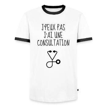 Doctor Arzt Médecin Docteur Medecine Life - Men's Ringer Shirt - white/black - Front - AI Model Female 172 light (172cm) & AI Model Male 178 dark (178cm)