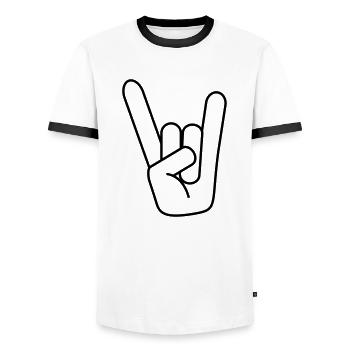 rockhand_nic - Männer Kontrast-T-Shirt - Weiß/Schwarz - Vorne - AI Model Female 172 light (172cm) & AI Model Male 178 dark (178cm)