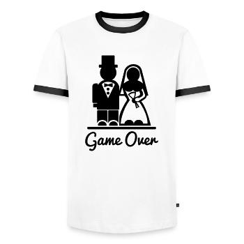 T-Shirt Spiel vorbei. Ich bin verheiratet. - Männer Kontrast-T-Shirt - Weiß/Schwarz - Vorne - AI Model Female 172 light (172cm) & AI Model Male 178 dark (178cm)