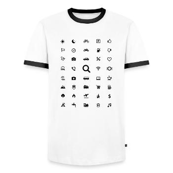 Travel Shirt - Mit Icons sprechen - Männer Kontrast-T-Shirt - Weiß/Schwarz - Vorne - AI Model Female 172 light (172cm) & AI Model Male 178 dark (178cm)