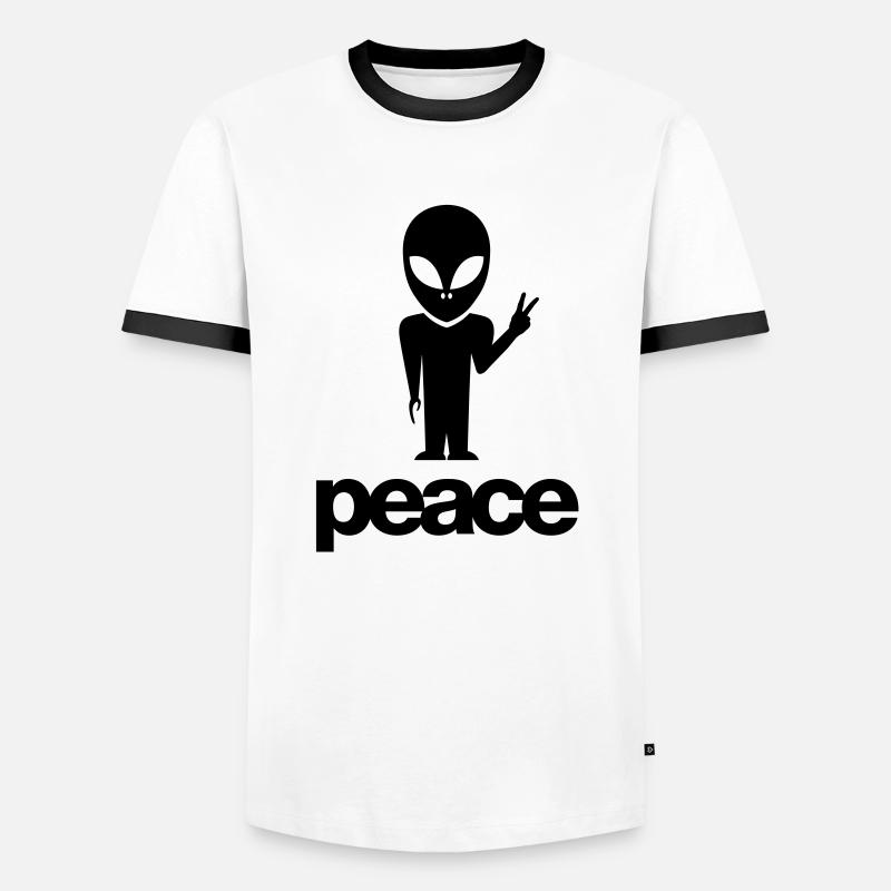 Peace Alien - Männer Kontrast-T-Shirt - Weiß/Schwarz