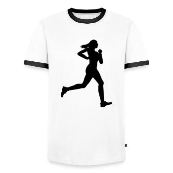 running woman - Men's Ringer Shirt - white/black - Front - AI Model Female 172 light (172cm) & AI Model Male 178 dark (178cm)