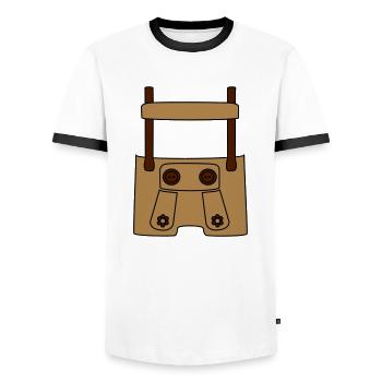 Meine erste Lederhose (vorne) - Männer Kontrast-T-Shirt - Weiß/Schwarz - Vorne - AI Model Female 172 light (172cm) & AI Model Male 178 dark (178cm)