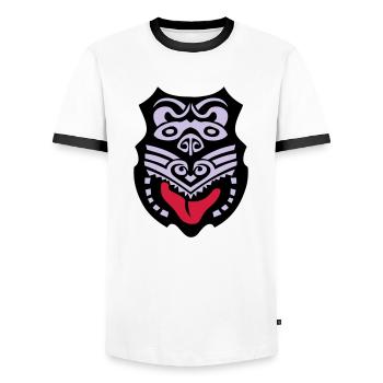 Māori mask tribal ethnic tattoo - Men's Ringer Shirt - white/black - Front - AI Model Female 172 light (172cm) & AI Model Male 178 dark (178cm)