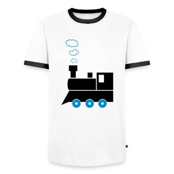 lokomotive_02 - Männer Kontrast-T-Shirt - Weiß/Schwarz - Vorne - AI Model Female 172 light (172cm) & AI Model Male 178 dark (178cm)