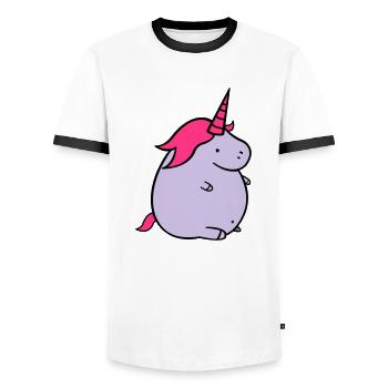 fat_unicorn_02 - Men's Ringer Shirt - white/black - Front - AI Model Female 172 light (172cm) & AI Model Male 178 dark (178cm)