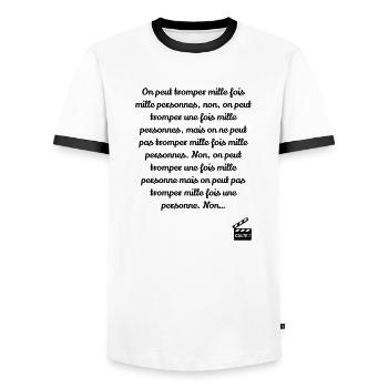 On peut tromper mille fois mille personnes, non... - T-shirt contrasté Homme - blanc/noir - Devant - AI Model Female 172 light (172cm) & AI Model Male 178 dark (178cm)