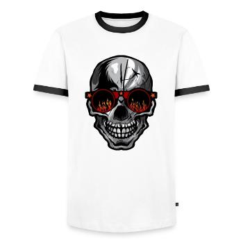Totenkopf Schädel Crane skull Lünette runde Flamme Feuer - Männer Kontrast-T-Shirt - Weiß/Schwarz - Vorne - AI Model Female 172 light (172cm) & AI Model Male 178 dark (178cm)