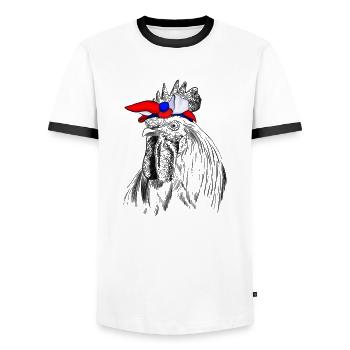Rooster With France Flag Bandage - Men's Ringer Shirt - white/black - Front - AI Model Female 172 light (172cm) & AI Model Male 178 dark (178cm)