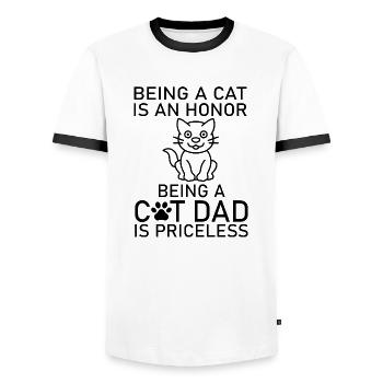 Cat Katze - Men's Ringer Shirt - white/black - Front - AI Model Female 172 light (172cm) & AI Model Male 178 dark (178cm)