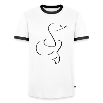 Duck Line Art - Minimalist - Men's Ringer Shirt - white/black - Front - AI Model Female 172 light (172cm) & AI Model Male 178 dark (178cm)