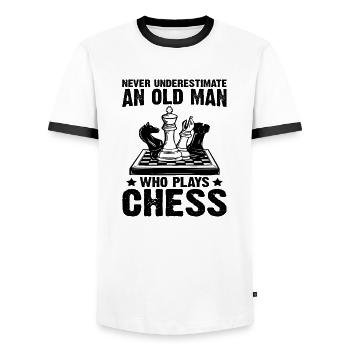Never Underestimate An Old Man Who Plays Chess - Men's Ringer Shirt - white/black - Front - AI Model Female 172 light (172cm) & AI Model Male 178 dark (178cm)