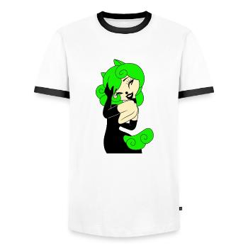 Hoodie Green Cyber Gothic Punk Rock Woman in Black - Men's Ringer Shirt - white/black - Front - AI Model Female 172 light (172cm) & AI Model Male 178 dark (178cm)