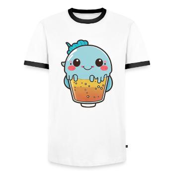 Kawaii Cute Happy Colorful Fish Bubble Tea - Men's Ringer Shirt - white/black - Front - AI Model Female 172 light (172cm) & AI Model Male 178 dark (178cm)