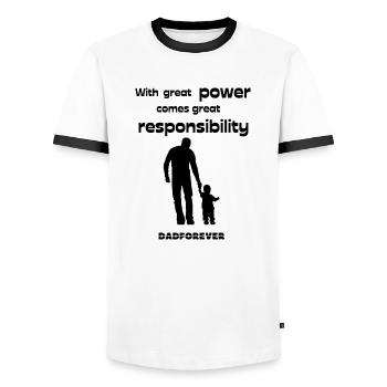 With great power comes great Responsability - T-shirt contrasté Homme - blanc/noir - Devant - AI Model Female 172 light (172cm) & AI Model Male 178 dark (178cm)