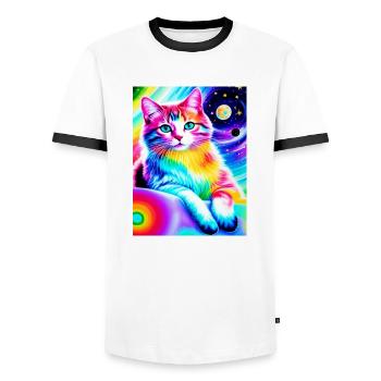 Colorful Cosmic Kawaii Cat - Men's Ringer Shirt - white/black - Front - AI Model Female 172 light (172cm) & AI Model Male 178 dark (178cm)