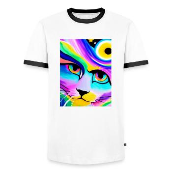 Cosmic Anime Cat Gros plan - T-shirt contrasté Homme - blanc/noir - Devant - AI Model Female 172 light (172cm) & AI Model Male 178 dark (178cm)