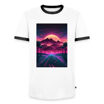 Neon Sunrise Over the Synthwave Mountains - Männer Kontrast-T-Shirt - Weiß/Schwarz - Vorne - AI Model Female 172 light (172cm) & AI Model Male 178 dark (178cm)