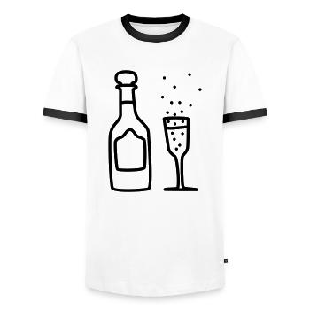 Sparkling wine with glass 2 - Men's Ringer Shirt - white/black - Front - AI Model Female 172 light (172cm) & AI Model Male 178 dark (178cm)