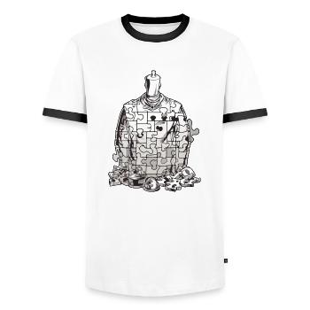 Puzzle ziehen - Männer Kontrast-T-Shirt - Weiß/Schwarz - Vorne - AI Model Female 172 light (172cm) & AI Model Male 178 dark (178cm)