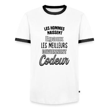 Hommes égaux, les meilleurs deviennent Codeur - T-shirt contrasté Homme - blanc/noir - Devant - AI Model Female 172 light (172cm) & AI Model Male 178 dark (178cm)