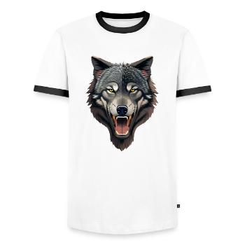 wolf - Men's Ringer Shirt - white/black - Front - AI Model Female 172 light (172cm) & AI Model Male 178 dark (178cm)