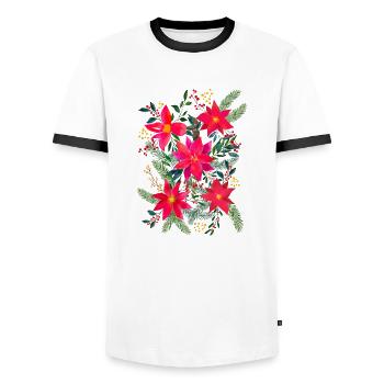 Festive Christmas Terne Floral Bouquet Watercolor - Men's Ringer Shirt - white/black - Front - AI Model Female 172 light (172cm) & AI Model Male 178 dark (178cm)