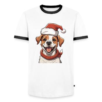 Merry Christmas Cute Dog Puppy Face - Men's Ringer Shirt - white/black - Front - AI Model Female 172 light (172cm) & AI Model Male 178 dark (178cm)