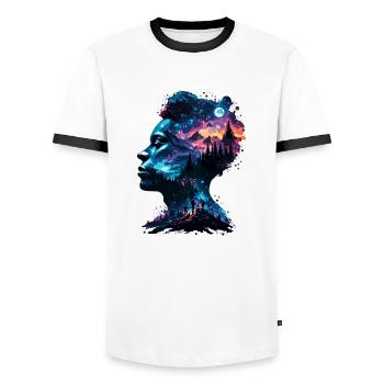 Silhouette / Forest / Portrait / Trees / Person - Men's Ringer Shirt - white/black - Front - AI Model Female 172 light (172cm) & AI Model Male 178 dark (178cm)