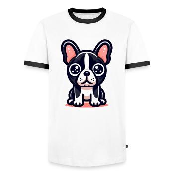 French Bulldog Cute Logo in Comic Style - Men's Ringer Shirt - white/black - Front - AI Model Female 172 light (172cm) & AI Model Male 178 dark (178cm)