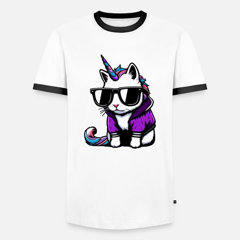 Einhorn Katze - Männer Kontrast-T-Shirt - Weiß/Schwarz