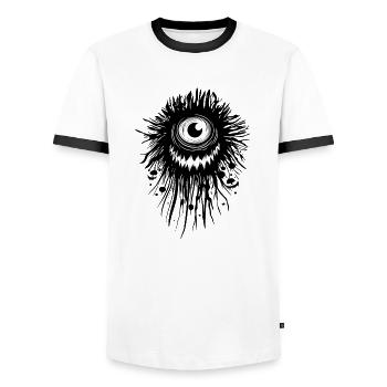 The Smiling Monster - Men's Ringer Shirt - white/black - Front - AI Model Female 172 light (172cm) & AI Model Male 178 dark (178cm)