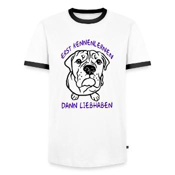 D’abord apprendre à se connaître, puis s’aimer - Bulldog - T-shirt contrasté Homme - blanc/noir - Devant - AI Model Female 172 light (172cm) & AI Model Male 178 dark (178cm)