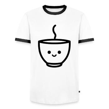 Kaffeebecher - Männer Kontrast-T-Shirt - Weiß/Schwarz - Vorne - AI Model Female 172 light (172cm) & AI Model Male 178 dark (178cm)
