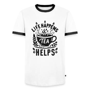 Life Happens Le thé aide - T-shirt contrasté Homme - blanc/noir - Devant - AI Model Female 172 light (172cm) & AI Model Male 178 dark (178cm)