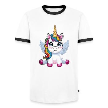 Annoyed Unicorn – Original Design for Fantasi - Men's Ringer Shirt - white/black - Front - AI Model Female 172 light (172cm) & AI Model Male 178 dark (178cm)