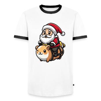 Hamster Santa Claus Cartoon - Men's Ringer Shirt - white/black - Front - AI Model Female 172 light (172cm) & AI Model Male 178 dark (178cm)