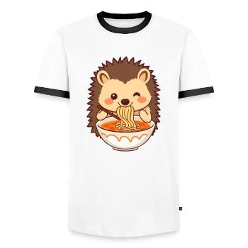 Un hérisson sucré aime la soupe de nouilles - T-shirt contrasté Homme - blanc/noir - Devant - AI Model Female 172 light (172cm) & AI Model Male 178 dark (178cm)
