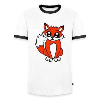 Renard Renard roux Animal sauvage Intelligent Habitants de la forêt - T-shirt contrasté Homme - blanc/noir - Devant - AI Model Female 172 light (172cm) & AI Model Male 178 dark (178cm)