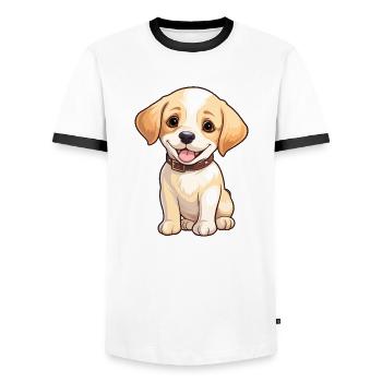 Chiot Chien Golden Retriever - T-shirt contrasté Homme - blanc/noir - Devant - AI Model Female 172 light (172cm) & AI Model Male 178 dark (178cm)