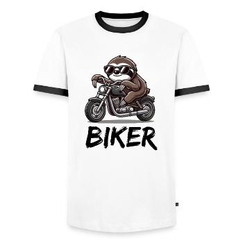 Motard paresseux - T-shirt contrasté Homme - blanc/noir - Devant - AI Model Female 172 light (172cm) & AI Model Male 178 dark (178cm)