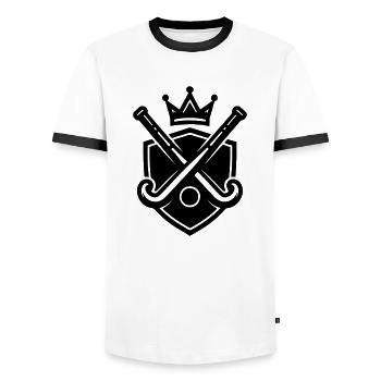Field Hockey Sports Icon - Men's Ringer Shirt - white/black - Front - AI Model Female 172 light (172cm) & AI Model Male 178 dark (178cm)